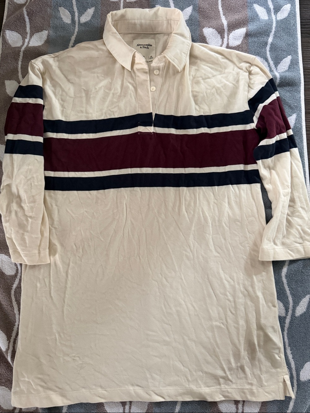Abercrombie & Fitch Cream Rugby Polo with Burgundy and Navy Stripes